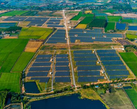 Solar farm, solar panels photo from the air by praethip