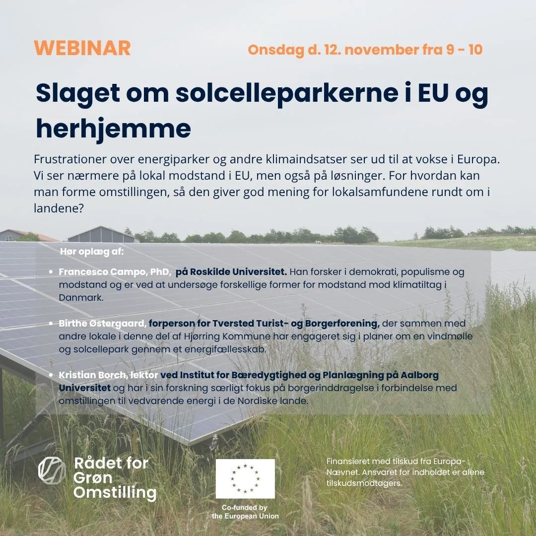 Online webinar "The battle over solar parks in the EU and in Denmark" banner