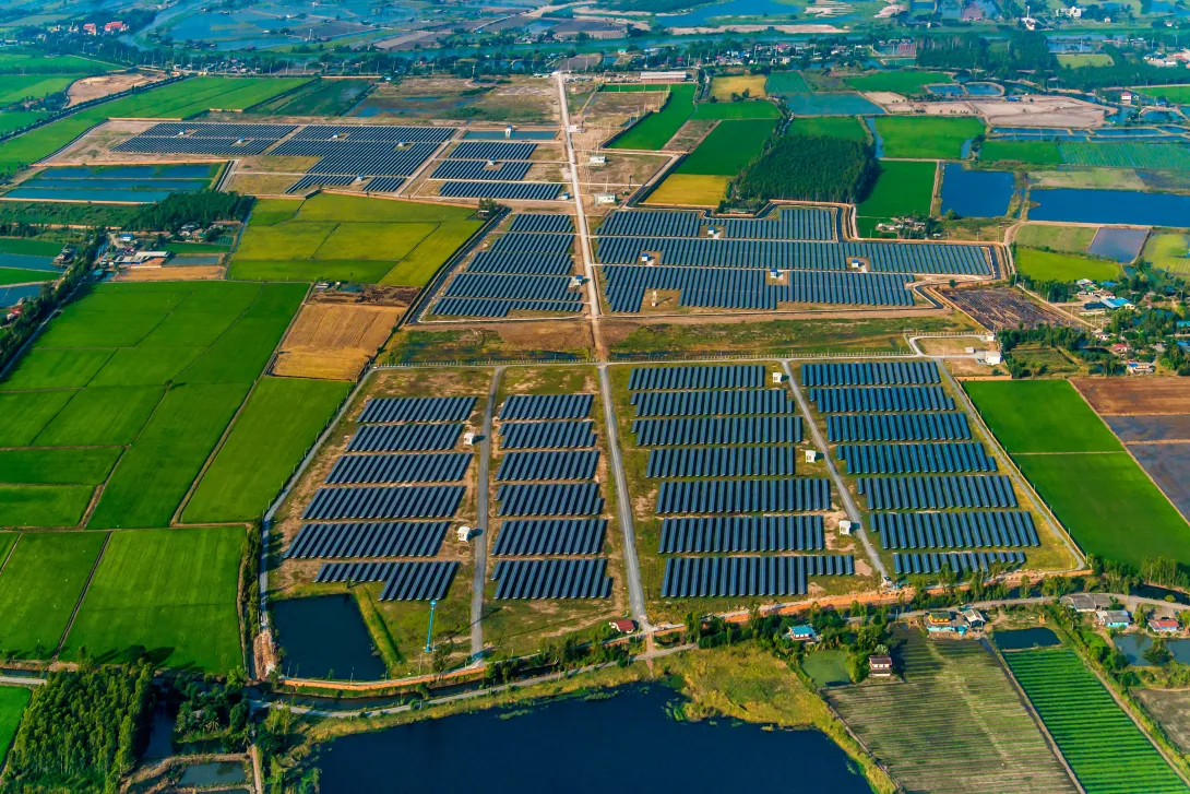 Solar farm, solar panels photo from the air by praethip